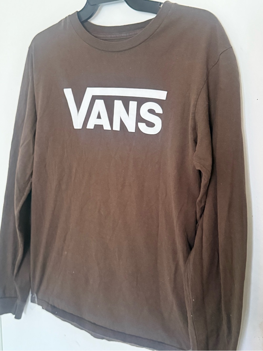 Vans Men’s Brown Long Sleeve Logo Tee with White Graphic
